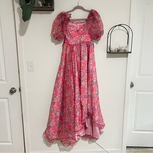 Sugar Thrillz Growin’ Pretty Maxi Dress Sweetheart Neck Sheer Puff Sleeve XS